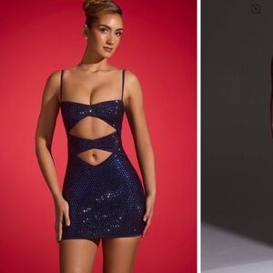 Oh Polly Navy Sequin Embellished Dress